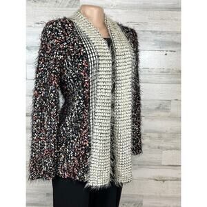 Baciano Eyelash Fuzzy Boho Multicolored Open Front Cardigan Size Small